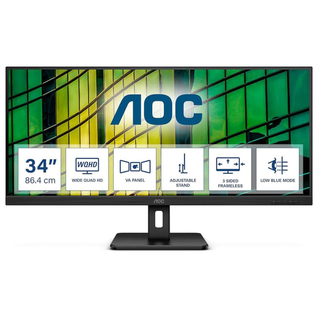 Gaming Monitor AOC U34E2M 34" VA WQHD 100Hz 4ms 2K+, QHD Color:black
