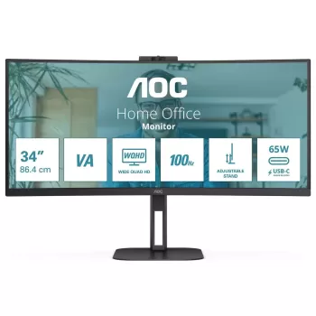 מסך מחשב קעור עם מצלמת רשת AOC CU34V5CW-BK 34" 100Hz UWQHD VA צבע שחור - יבואן מקביל