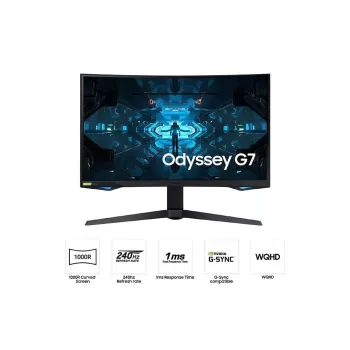 מסך גיימינג Samsung Odyssey G7 C32G75TQSR קעור 32" 240Hz WQHD, 2K VA צבע שחור - יבואן מקביל