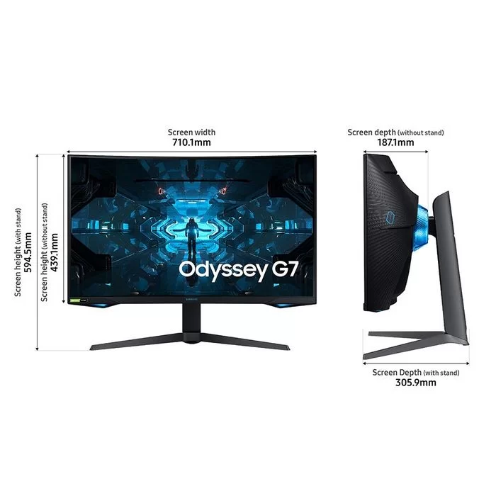 מסך גיימינג Samsung Odyssey G7 C32G75TQSM קעור 32" 240Hz WQHD, 2K VA צבע שחור - יבואן רשמי