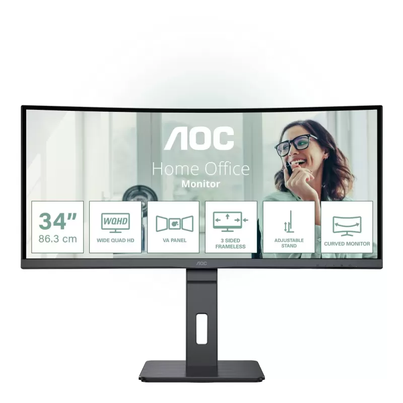 Computer Monitor AOC 34" QHD 100Hz 4ms USB-C DP65W VA Curved Monitor CU34P3CV