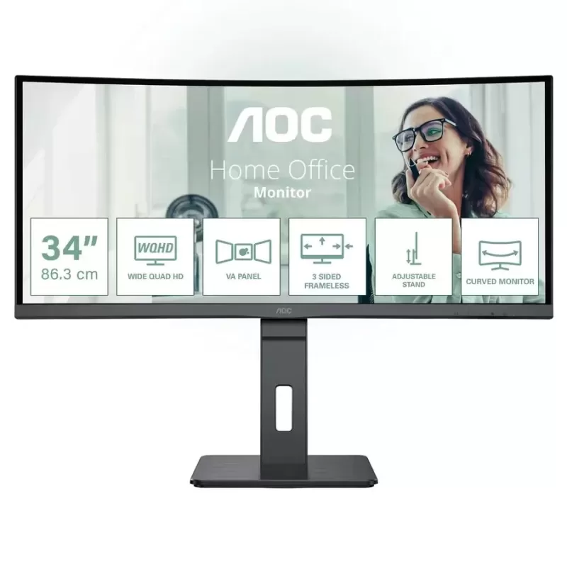 Computer Monitor AOC 34" QHD 100Hz 4ms USB-C DP65W VA Curved Monitor CU34P3CV