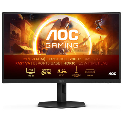 Gaming computer monitor AOC 27" VA FHD 280Hz 0.3ms 1500R Color:black, צור קשר לבדיקת מלאי