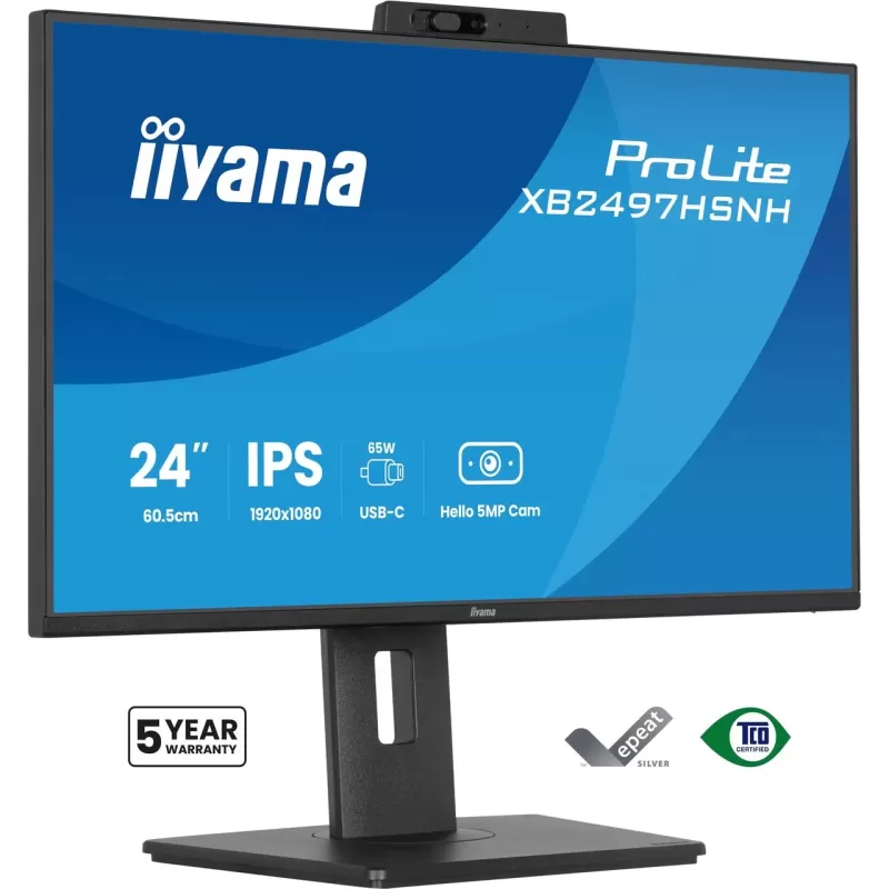 מסך מחשב IIYAMA 23.8" FHD 100Hz 1ms Webcam USB-C PD65W IPS Monitor XB2497HSNH-B1