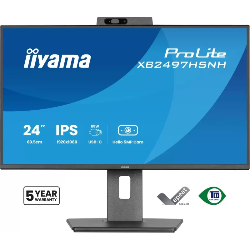 מסך מחשב IIYAMA 23.8" FHD 100Hz 1ms Webcam USB-C PD65W IPS Monitor XB2497HSNH-B1