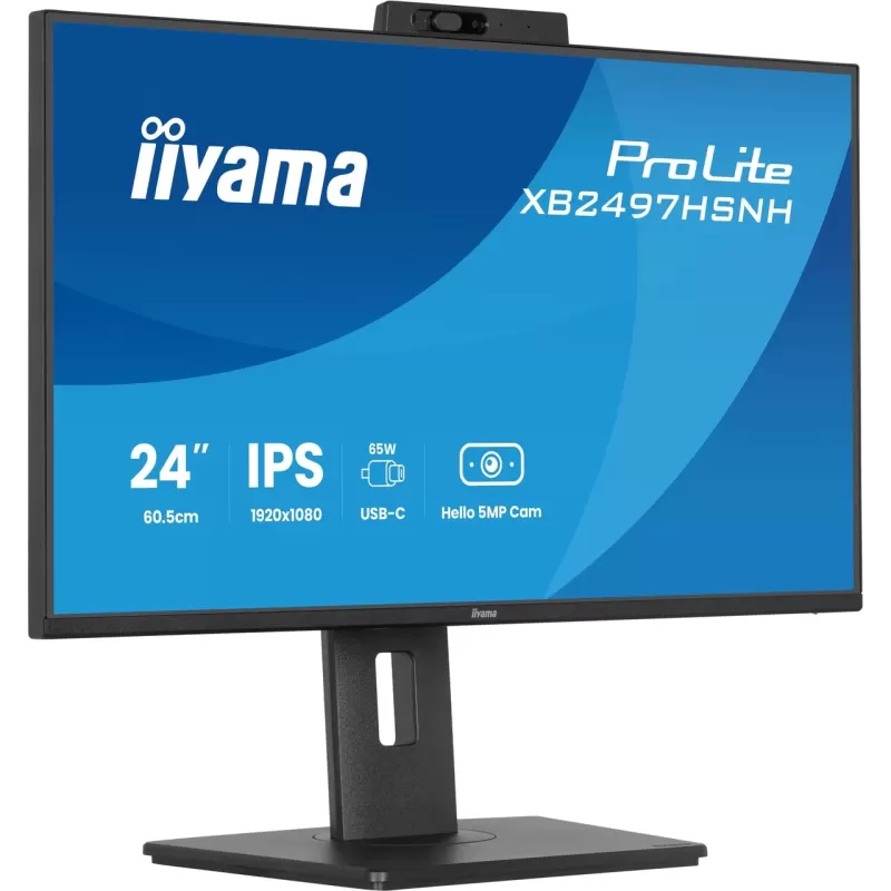 מסך מחשב IIYAMA 23.8" FHD 100Hz 1ms Webcam USB-C PD65W IPS Monitor XB2497HSNH-B1
