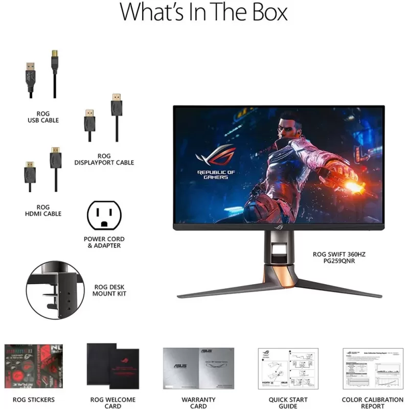 מסך גיימינג Asus ROG Swift PG259QNR 24.5" 360Hz FHD IPS צבע שחור