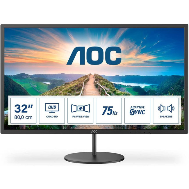 Computer Monitor AOC Q32V4 31.5" 75Hz WQHD, 2K IPS Color:black - official importer Computer Monitor AOC Q32V4 31.5" 75Hz WQHD, 2K IPS Color:black - official importer