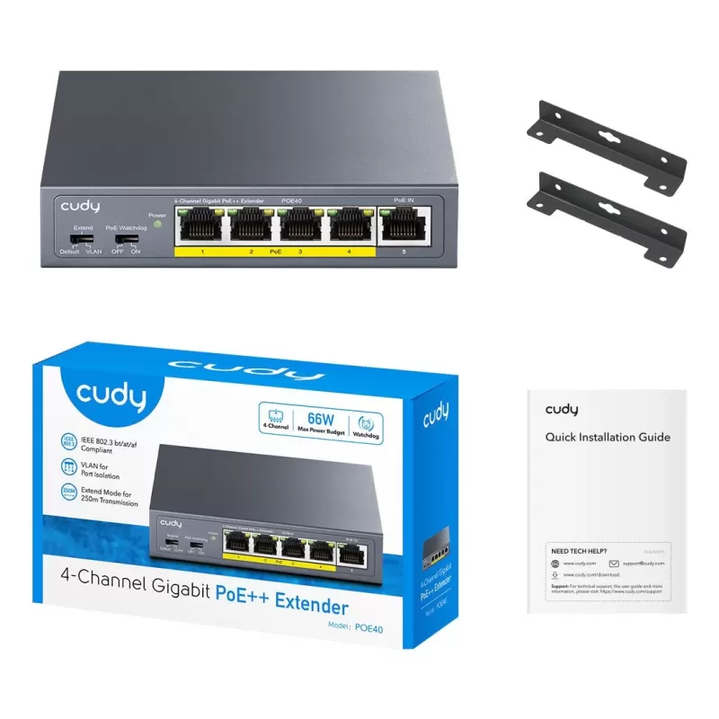 Удлинитель PoE CUDY POE40 4-Channel Gigabit PoE++ Extender POE40