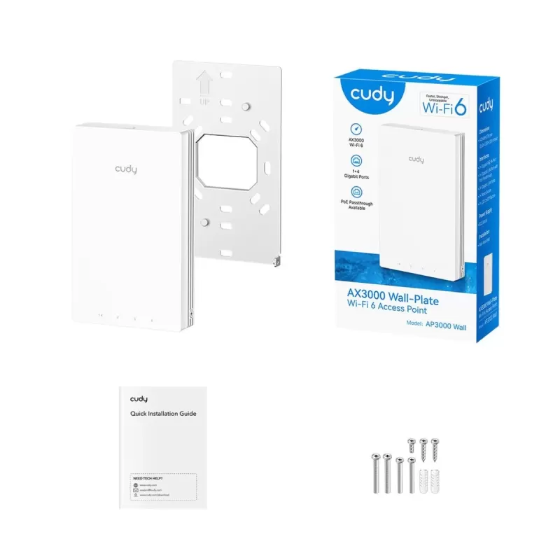 Точка доступа CUDY AP3000 Wall AX3000 Gigabit Wi-Fi 6 Wall-Plate Access Point AP3000 WALL