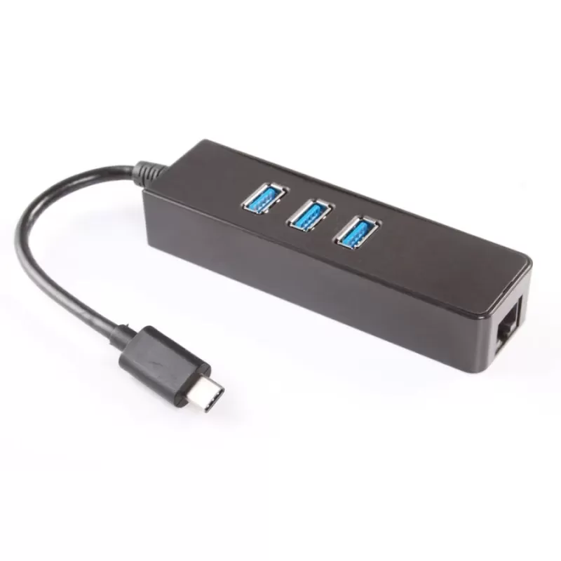Network Adapter Gold Touch USB3.1 Type-C To LAN Gigabit Adapter + 3 Ports USB3.0 Hub SU-USB3.1-LAN-3HUB Color:black
