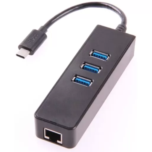 Network Adapter Gold Touch USB3.1 Type-C To LAN Gigabit Adapter + 3 Ports USB3.0 Hub SU-USB3.1-LAN-3HUB Color:black