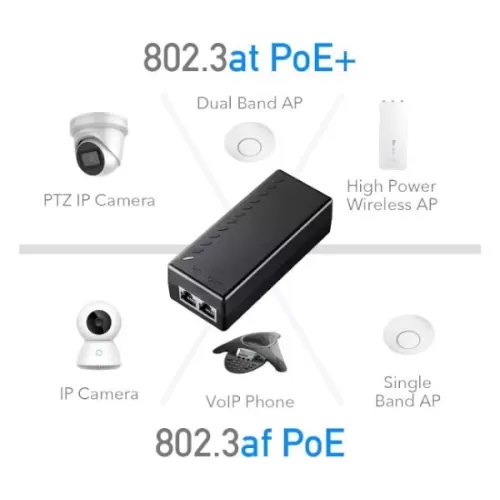 Шприц CUDY 30W Gigabit PoE Injector Adapter up to 100 Meters POE200 Цвет:чёрный