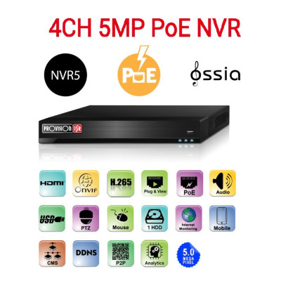 מערכת הקלטה לארבע מצלמות PROVISION 5mp NVR5-4100PXN-MM POE IP NVR5-4100PXN מערכת הקלטה לארבע מצלמות PROVISION 5mp NVR5-4100PXN-MM POE IP NVR5-4100PXN