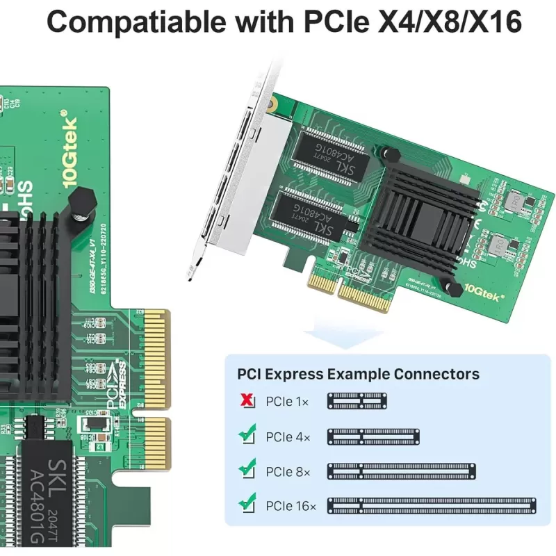 PCI-E Network Card 10Gtek 1G 4-ports PCI-Ex4 PCI-E Network Card 10Gtek 1G 4-ports PCI-Ex4