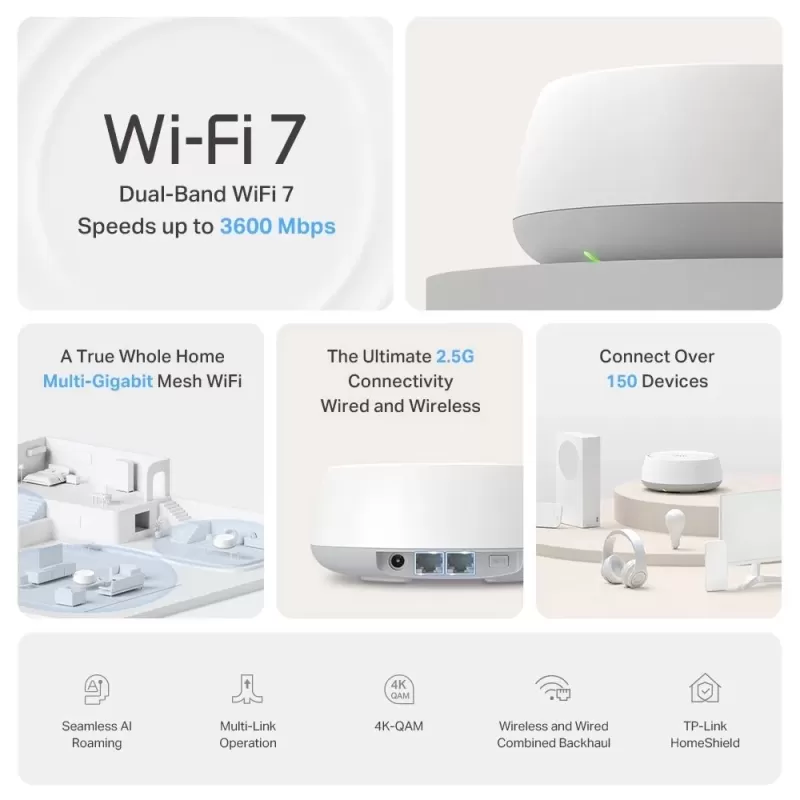 מגדיל טווח TP-Link Deco BE25 Mesh Wi-Fi 7 System 2Pack Deco BE25(2-pack)