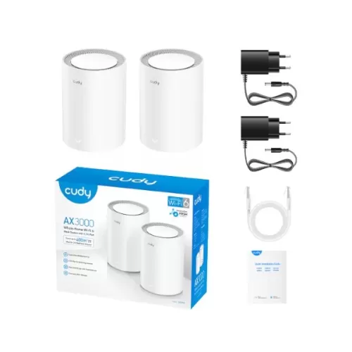 Уселитель Сигнала Wi-Fi CUDY AX3000 2.5G Mesh Wi-Fi 6 System 2 Pack M3000 V2 2-Pack-IL Цвет:белый