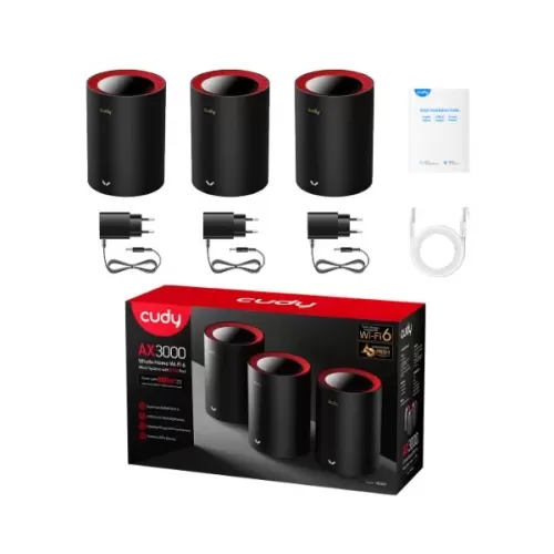 מגדיל טווח CUDY AX3000 2.5G Mesh Wi-Fi 6 System 3 Pack M3000 V2 3-Pack-IL צבע שחור