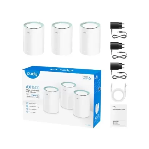 מגדיל טווח CUDY M1500 AX1500 MESH WIFI6 System 3 pack M1500(3-Pack)-IL צבע לבן