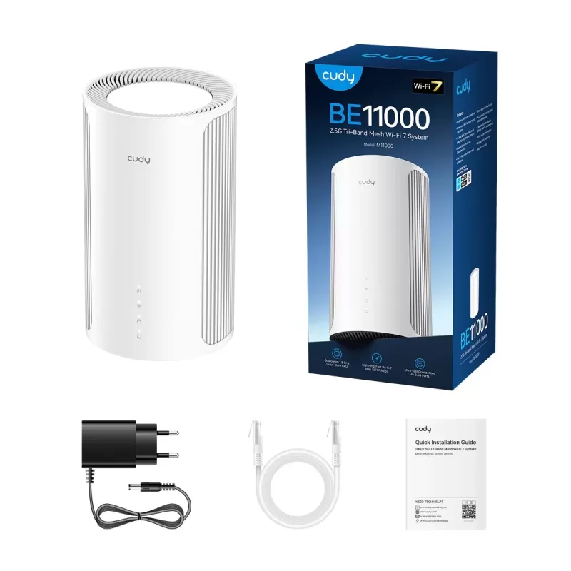 מערכת Mesh CUDY M11000 BE11000 Tri-Band Wi-Fi 7 Mesh System 1-Pack M11000(1-Pack)