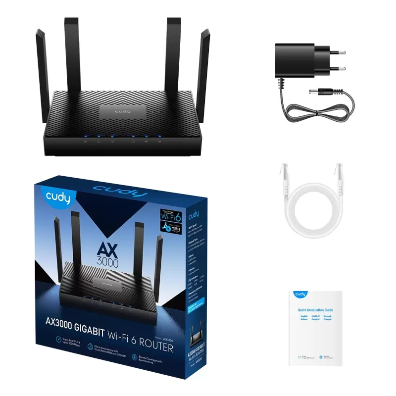 Wireless Router CUDY WR3000 AX3000 WiFi6 Multi Router/Repeater/AP WR3000-IL Color:black