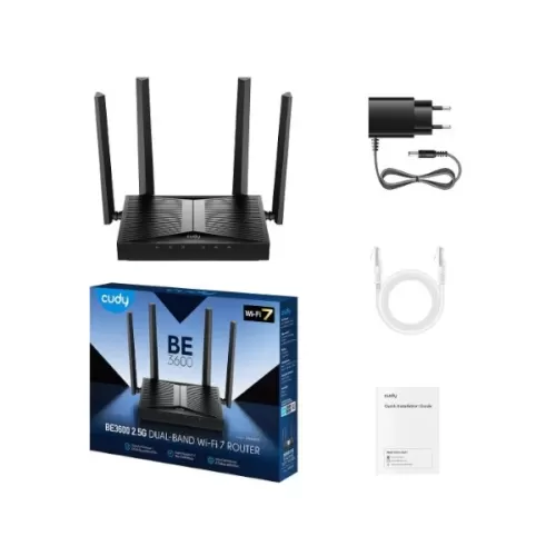 Router CUDY WR3600H Wi-Fi 7 Multi-Mode Router WAN 2.5GBX1 5 Ports WR3600H Color:black