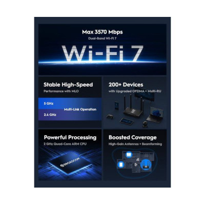 נתב CUDY WR3600H Wi-Fi 7 Multi-Mode Router WAN 2.5GBX1 5 Ports WR3600H צבע שחור