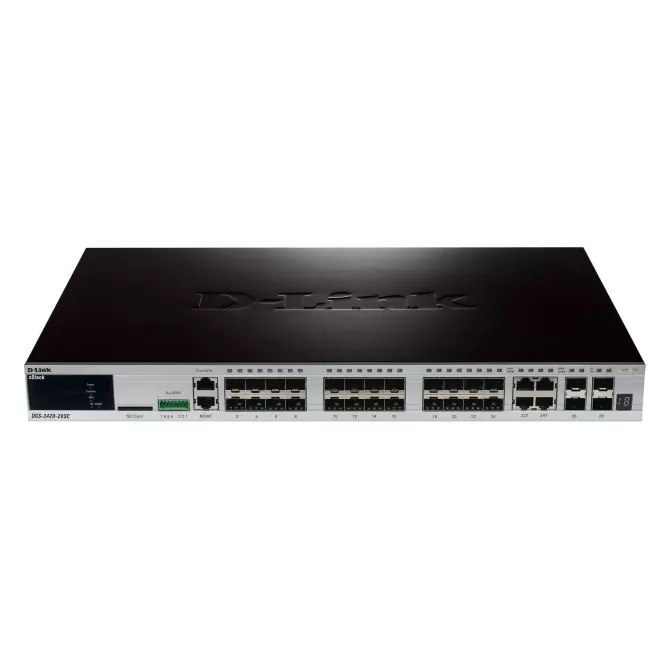 מתג D-Link 24-PORT GIGABIT 20X SFP PORTS + 4X SFP/BASE-T PORTS + 4X 10G SFP+ STACK/UPLINK PORTS DGS-3420-28SC