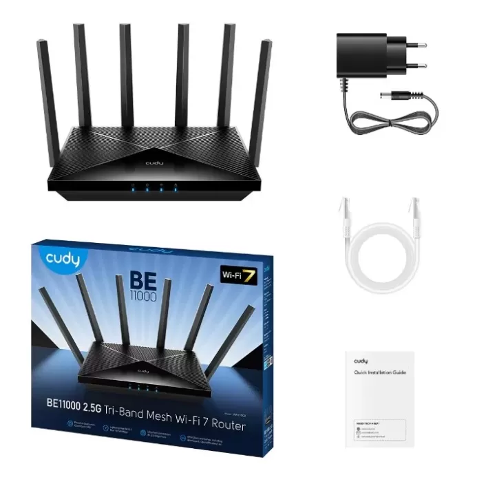 Router CUDY BE6500 WIFI7 2.5GB LAN up to 6453Mbps WR6500H Color:black