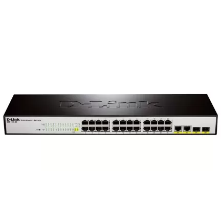 Коммутатор D-Link 24 PORT 10/100 + 2 GIGA UPLINK PORTS, L2 EASY SMART, METAL DES-1100-26