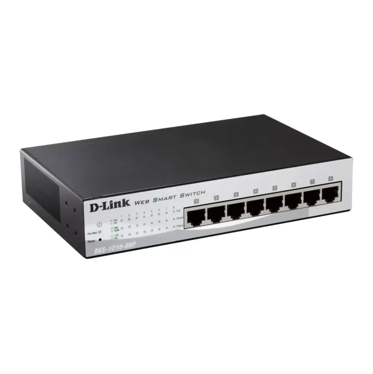 מתג D-Link 8 PORT 10/100 (8X POE) (56W), METAL DES-1210-08P
