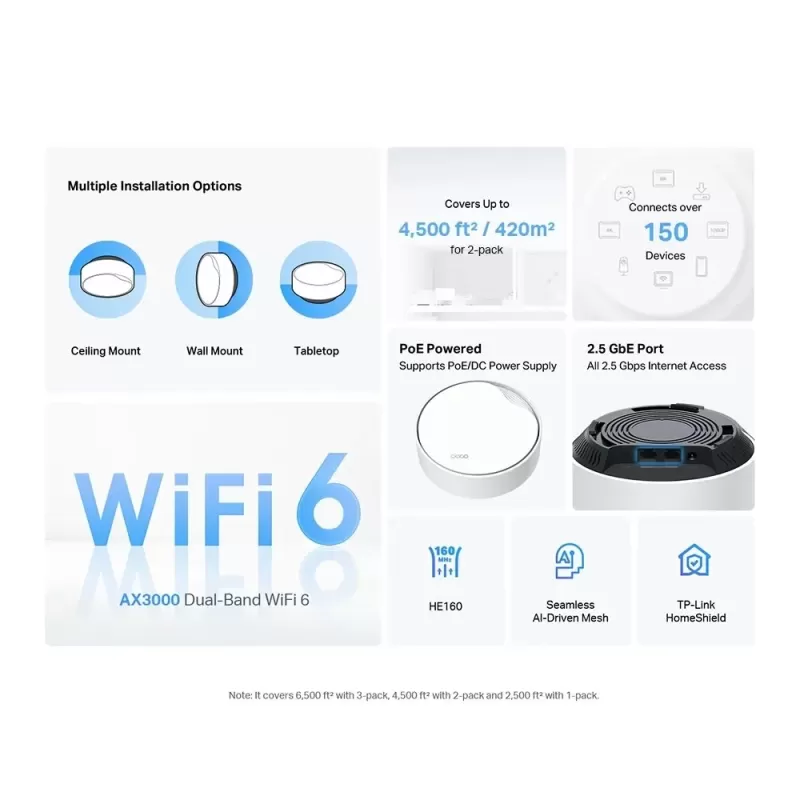 ראוטר TP-Link Deco X50-PoE AX3000 Mesh (3 יחידות) Deco X50-PoE(3-pack)