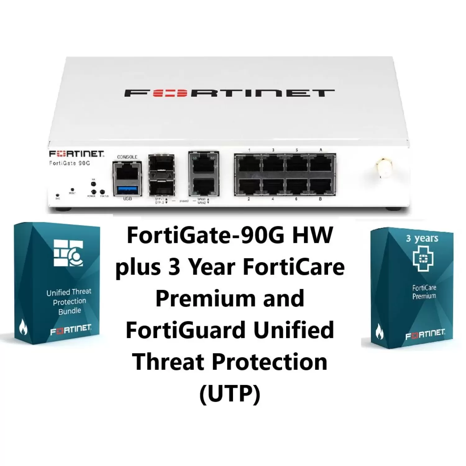 Set: device + service FORTINET Fortigate-90G Plus FortiCare Prem and UTP FG-90G-BDL-950-36 Color:white
