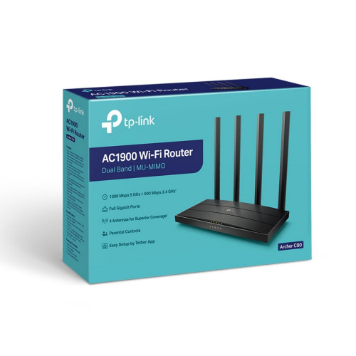 ראוטר TP-Link AC1900 Wireless MU-MIMO Wi-Fi Router Archer C80 צבע שחור