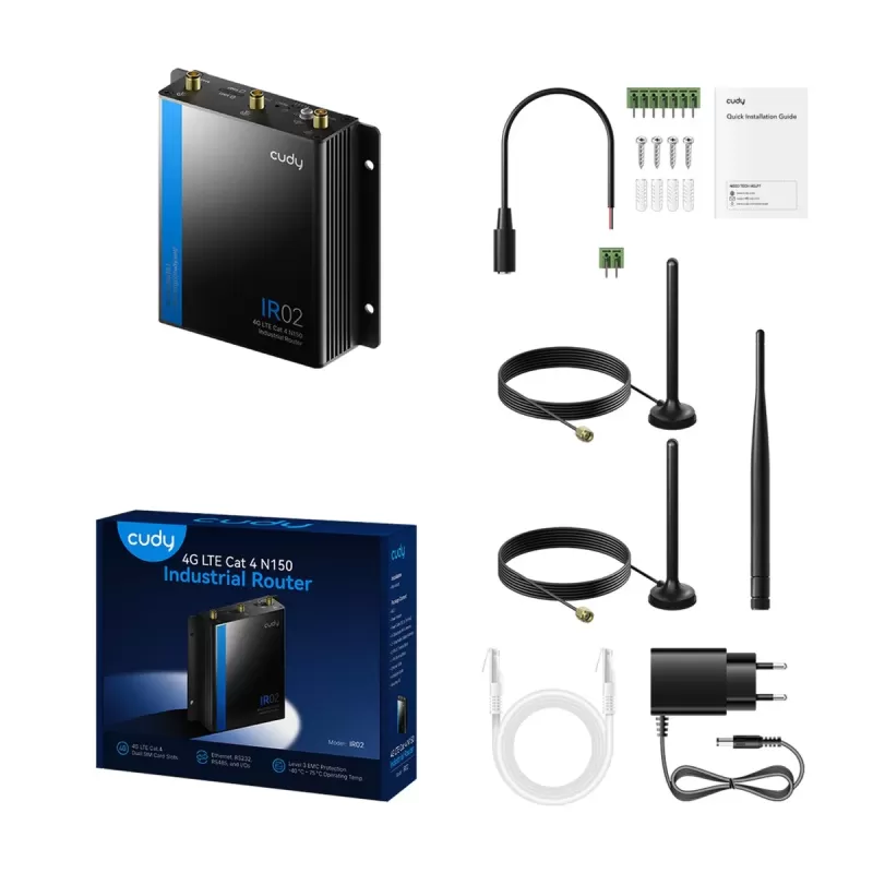 Router CUDY IR02 4G LTE Cat 4 N150 Industrial Wi-Fi Router IR02_EU