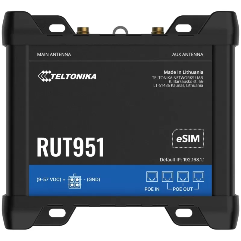 נתב סלולרי תעשייתי Teltonika RUT951 PoE+ LTE Cat 4 RUT951B10K00 צבע שחור