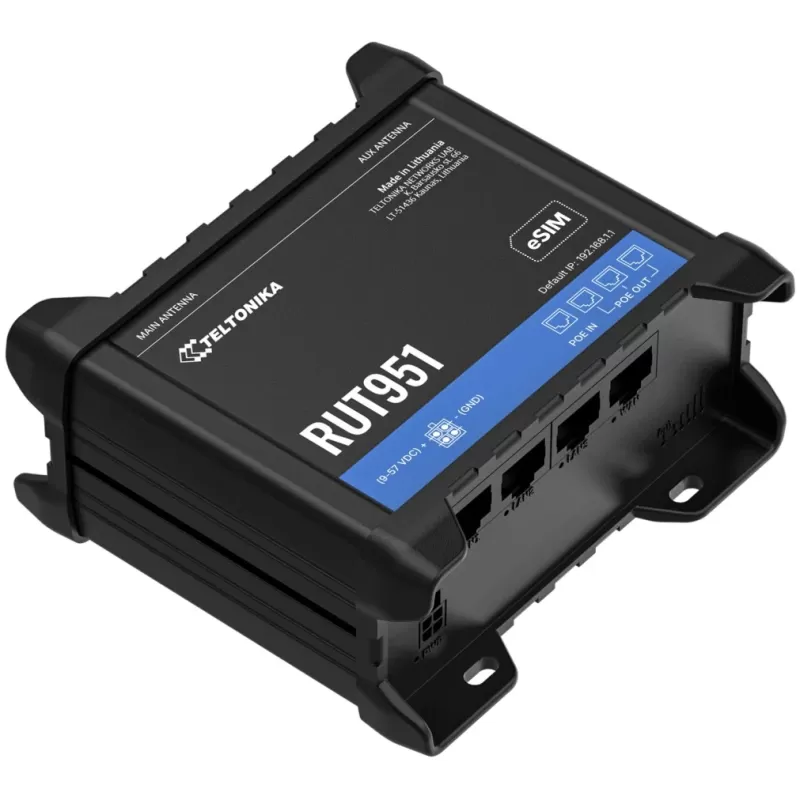 נתב סלולרי תעשייתי Teltonika RUT951 PoE+ LTE Cat 4 RUT951B10K00 צבע שחור
