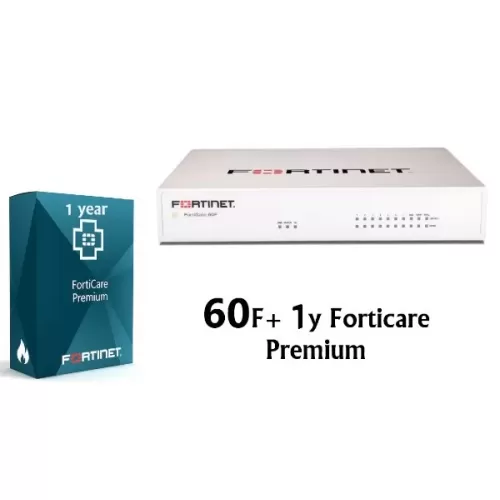 באנדל מכשיר ורשיון FORTINET FortiGate-60F HW PLUS License 1y FG-60F-BDL-950-12 צבע לבן