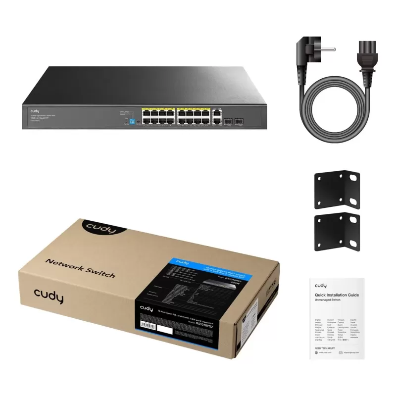 מתג CUDY GS1018PS2 16-GbE PoE Switch with 2 Uplink GbE GS1018PS2