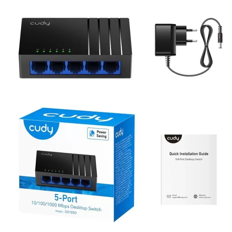 מתג לא מנוהל CUDY GS105D 5 PORT Gigabit Switch GS105D-IL צבע שחור