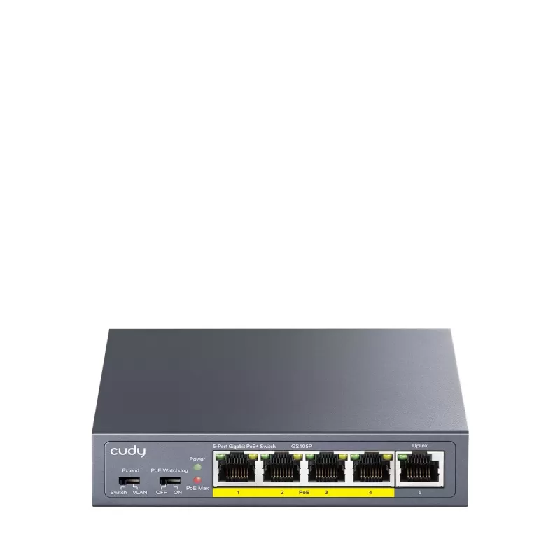 מתג לא מנוהל CUDY GS105P 5-Ports Gigabit Unmanaged POE Switch GS105P-IL צבע שחור