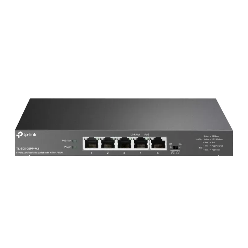 מתג PoE TP-Link TL-SG105PP-M2 5-Port 2.5G Desktop 4x PoE++ TL-SG105PP-M2 צבע שחור מתג PoE TP-Link TL-SG105PP-M2 5-Port 2.5G Desktop 4x PoE++ TL-SG105PP-M2 צבע שחור