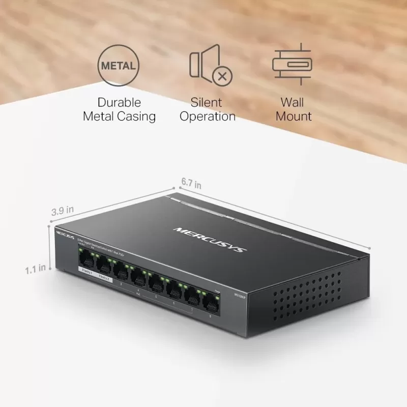 מתג MERCUSYS MS108GP 8-P Gigabit MS108GP מתג MERCUSYS MS108GP 8-P Gigabit MS108GP