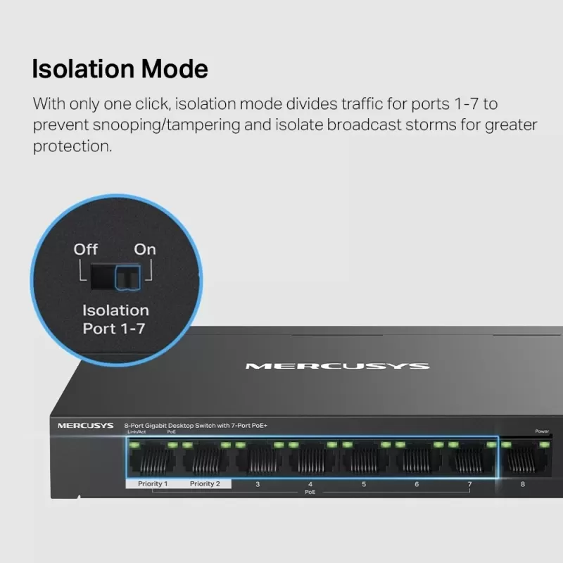מתג MERCUSYS MS108GP 8-P Gigabit MS108GP מתג MERCUSYS MS108GP 8-P Gigabit MS108GP