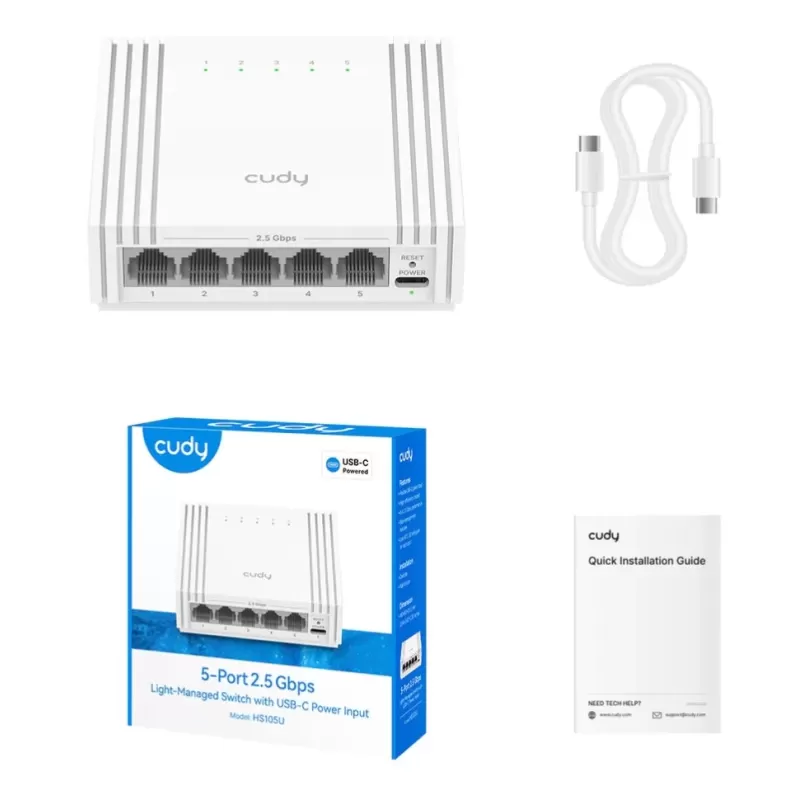 מתג CUDY HS105U 5-Port 2.5G Easy-Managed Switch with USB-C HS105U מתג CUDY HS105U 5-Port 2.5G Easy-Managed Switch with USB-C HS105U