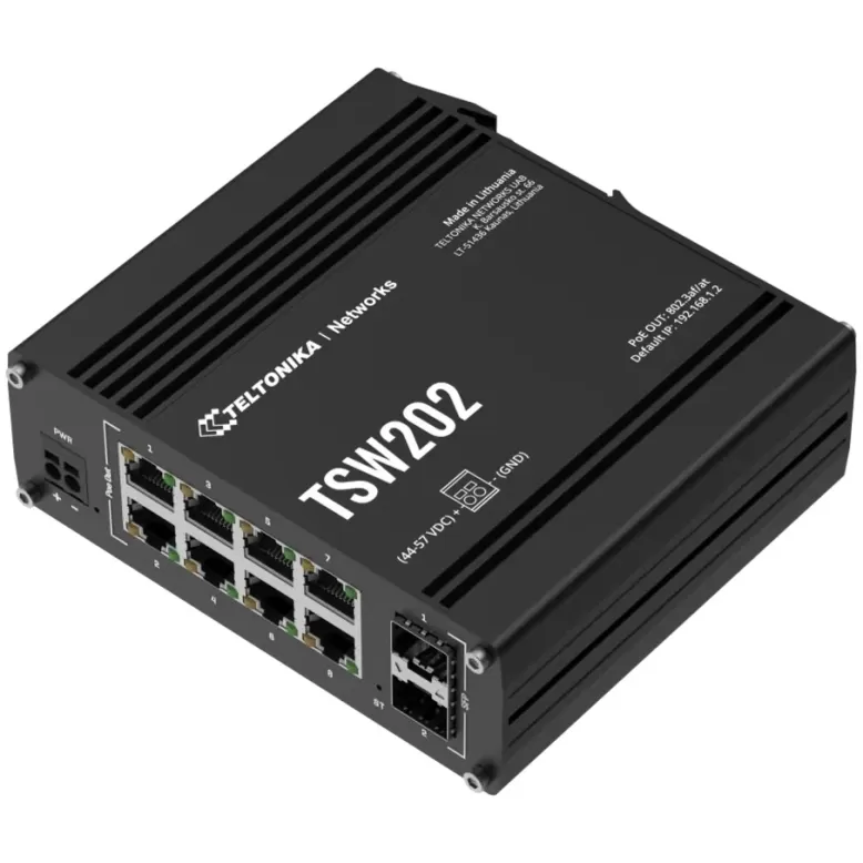 מתג PoE תעשייתי מנוהל Teltonika TSW202 8x PoE+ 2x SFP TSW202000000 צבע שחור