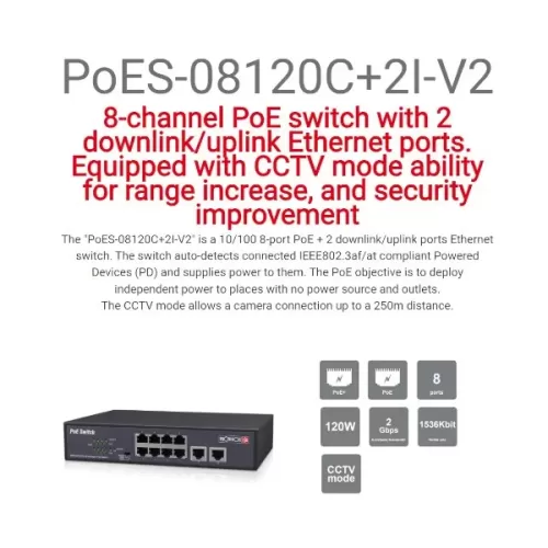 מתג 8+2-Port 10/100Mbps PoE Provison PoES-08120C+2 POES-08120C+2I מתג 8+2-Port 10/100Mbps PoE Provison PoES-08120C+2 POES-08120C+2I