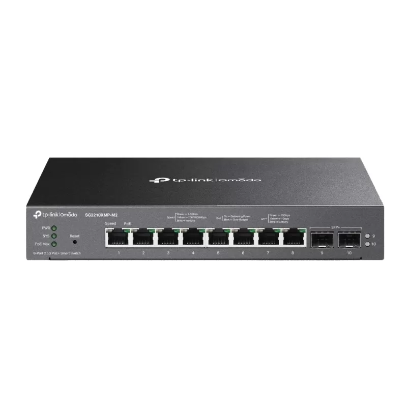 Коммутатор PoE Omada SG2210XMP-M2 8-Port 2.5G 8x PoE+ 2x 10G SFP+ SG2210XMP-M2 Цвет:чёрный Коммутатор PoE Omada SG2210XMP-M2 8-Port 2.5G 8x PoE+ 2x 10G SFP+ SG2210XMP-M2 Цвет:чёрный