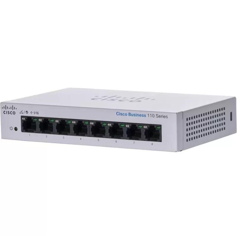מתג לא מנוהל Cisco 8 PORT 1GB Unmanaged External PSU CBS110-8T-D-EU צבע לבן