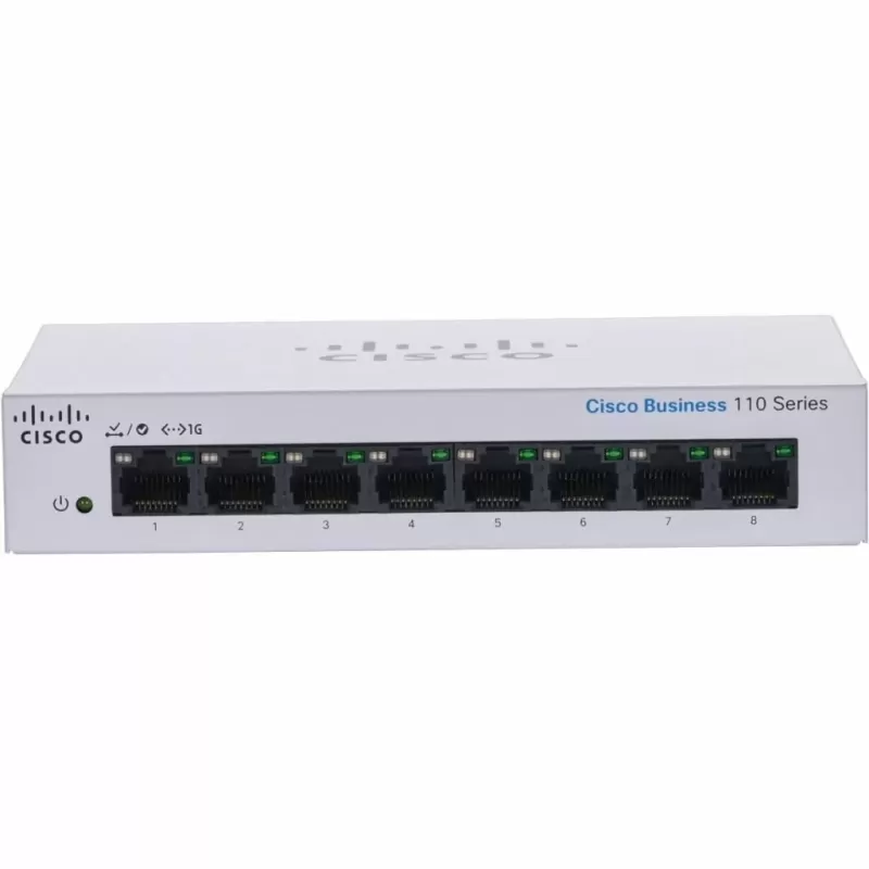 מתג לא מנוהל Cisco 8 PORT 1GB Unmanaged External PSU CBS110-8T-D-EU צבע לבן